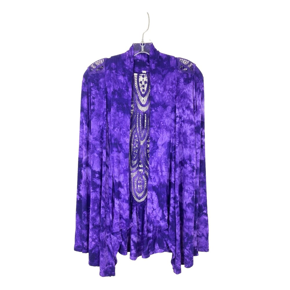 Purple Tie Dye Open Cardigan Embroidery Knit Size S-M Boho Grunge Whimsigoth